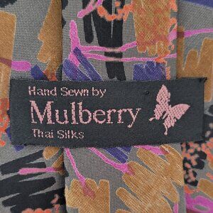 Vintage MULBERRY Hand Sewn Thai Silk Neck Tie ~ Gray/Purple/Black/Brown